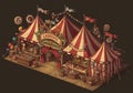 Whimsical carnival scene featuring three interconnected striped Royalty Free Stock Photo
