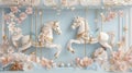 Elegant Carousel Horses with Soft Pastel Flowers and Gold Accents Royalty Free Stock Photo