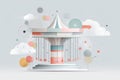 Whimsical carousel illustration with pastel colors and playful geometric elements Royalty Free Stock Photo