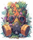 Whimsical Cartoon Cactus Plants Wearing Gas Masks, Detailed and Hyper Realistic Illustrations