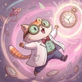 Whimsical Cartoon Cat Scientist in Motion Royalty Free Stock Photo