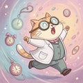 Whimsical Cartoon Cat Scientist in Motion Royalty Free Stock Photo