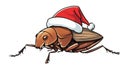 A whimsical cartoon of a cockroach wearing a santa hat