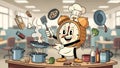 Time to Cook! Cartoon Clock Chef Cooking Breakfast in Office Royalty Free Stock Photo