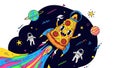 Pizza Rocket in Space Cartoon Food Adventure Illustration Royalty Free Stock Photo