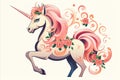Whimsical cartoon ninja unicorn with soft peach fuzz colours, a graceful and mystical creature