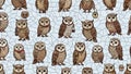 Whimsical Cartoon Owls Seamless Pattern with Stained Glass Background Royalty Free Stock Photo
