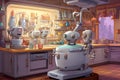 cartoon representation of a fully automated kitchen features animated appliances working harmoniously. AI Generated