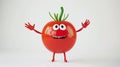 Whimsical Cartoon Tomato Doll Posing against a Crisp White Background in Stunning