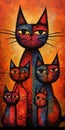 Whimsical Cat Family Portrait: A Playful and Joyful Artwork for Greeting Cards and Posters.