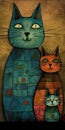 Whimsical Cat Family Portrait: A Playful and Joyful Artwork for Scrapbooking and Posters.
