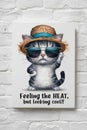 Whimsical Cat in Sunglasses and Straw Hat Enjoying a Cool Summer Day on Canvas