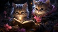 Whimsical Cats in Cozy Coats Lost in the Pages of a Candlelit Book AI Generated
