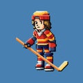 Pixel Art Of Hockey Player On Blue Background