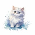 Whimsical and charming Turkish Angora cat, kitten with a soft and delicate touch watercolor design.