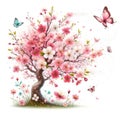 Whimsical Cherry Blossom Tree with Butterflies Royalty Free Stock Photo