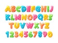 Whimsical Children Cartoon Font Alphabet Features Playful, Rounded Letters And Numbers With Vibrant Colors, Vector Set Royalty Free Stock Photo