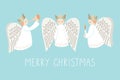 Whimsical Christmas Scandinavian Style Angels on Aqua Background Vector Merry Christmas Card