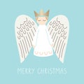 Whimsical Christmas Scandinavian Style Angel on Aqua Background Vector Merry Christmas Card