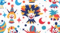 Whimsical Circus Characters Seamless Pattern for Festive Designs Royalty Free Stock Photo