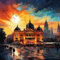 Whimsical cityscape capturing the essence of Melbourne's wonders in one day