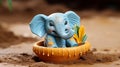 a whimsical clay elephant splashing happily in a tiny clay puddle