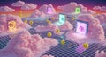 Whimsical Cloudscape with Colorful Portals and Smiley Faces in a Dreamy Digital Landscape Royalty Free Stock Photo