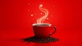 Whimsical Coffee Illustration Red Cup with Heart and Floating Hearts Royalty Free Stock Photo