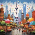 Whimsical Collage of Shanghai& x27;s Top Attractions