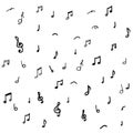 Hand-drawn musical notes and symbols scattered across a white background for creative design Royalty Free Stock Photo