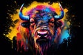 Whimsical Colorful bison splashes. Generate Ai