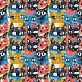 Whimsical Colorful Cats Illustration Pattern