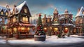 A whimsical and colorful Christmas product display with your products North Pole village scene, AI generated