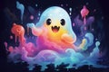 Whimsical Colorful cute ghost. Generate Ai