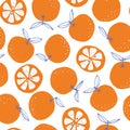 Whimsical colorful hand-drawn abstract doodle oranges vector seamless pattern on white background. Summer Fruits Royalty Free Stock Photo