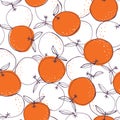 Whimsical colorful hand-drawn doodle oranges vector seamless pattern background. Line Art Summer Fruits Royalty Free Stock Photo