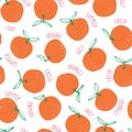 Whimsical colorful hand-drawn doodle oranges and words vector seamless pattern background. Colorful Summer Fruits Royalty Free Stock Photo