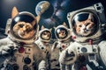 Astronaut in outer space. Funny cat on planet background