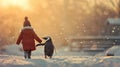 Whimsical Companionship: A Child& x27;s Stroll with a Penguin