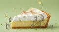 Miniature Construction Crew Decorating a Giant Key Lime Pie Slice in a Sweet Operation Royalty Free Stock Photo