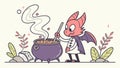 Whimsical Creature Stirring a Cauldron in a Fantasy Setting, vector design Generative AI Royalty Free Stock Photo