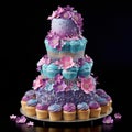 Whimsical Cupcake Tower with Fairy-themed Frosting Design