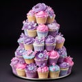 Whimsical Cupcake Tower with Fairy-themed Frosting Design