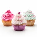 Whimsical Cupcakes With Frosted Sides In Pink, Purple, And White