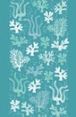 Whimsical Cute Hand-Drawn Sea Life, Corals, Seaweed, Algae Vector Seamless Vertical Border. Monochrome Ocean Background