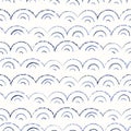 Whimsical and Cute Nautical Hand-Drawn with Crayons, Abstract Sea Waves Vector Seamless Pattern. Monochrome Texture