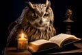 Whimsical Cute owl reading book sofa. Generate Ai