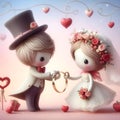 Whimsical cute wedding angel couple valentine illustration