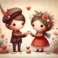 Whimsical cute wedding couple valentine illustration