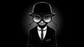 Whimsical Cyborgs: A Dark Film Noir Illustration Of An Old Man With Sunglasses And Hat